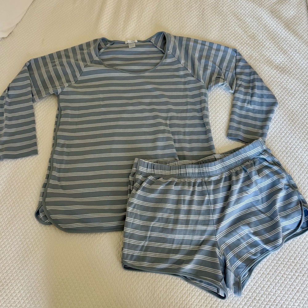 Lake Pima Long-Short Set In Dusty Blue Stripe